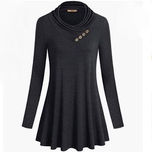 Cowl Neck Swing Tunic Gray w/Button Accents Long Sleeve Size XL NEW